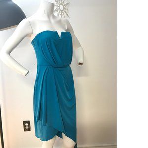 Le Chateau teal blue asymmetrical stretchy dress high low faux wrap prom wedding